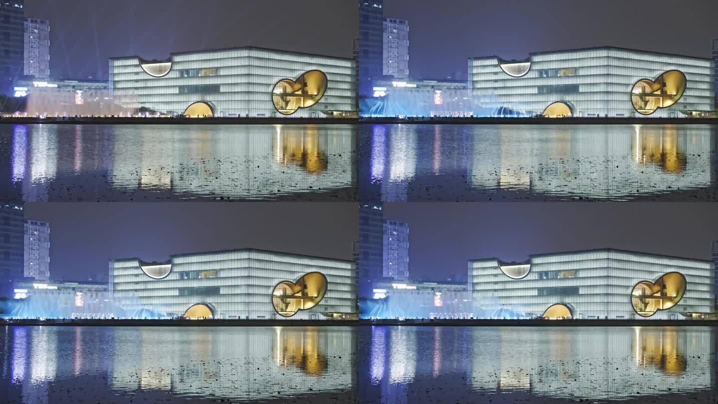 上海嘉定新城上海保利大剧院夜晚水景光影秀