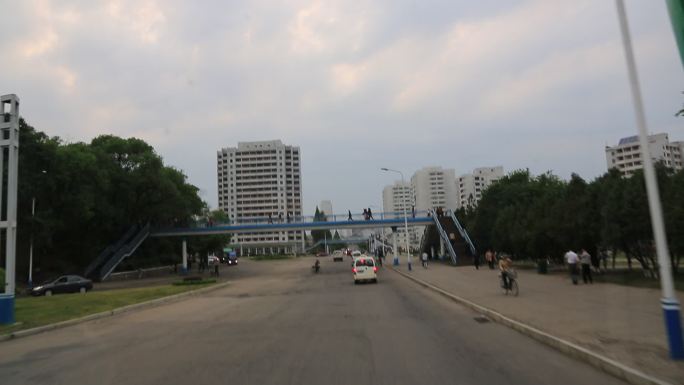 第一视角拍摄朝鲜平壤市区街景