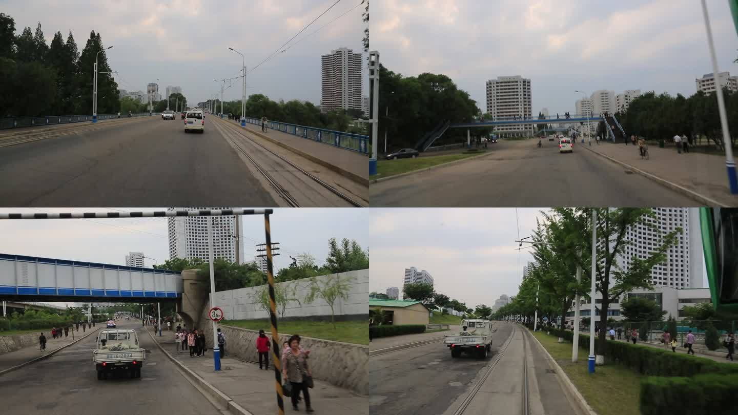 第一视角拍摄朝鲜平壤市区街景