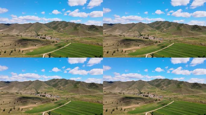 内蒙古赤峰很黑村农田和高山