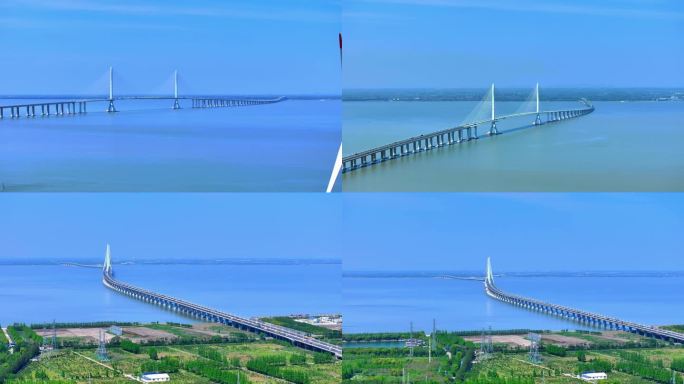 航拍上海长兴岛崇明长江大桥上海跨江大桥
