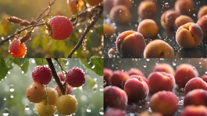 水果瓜果在水中 阳光 水滴