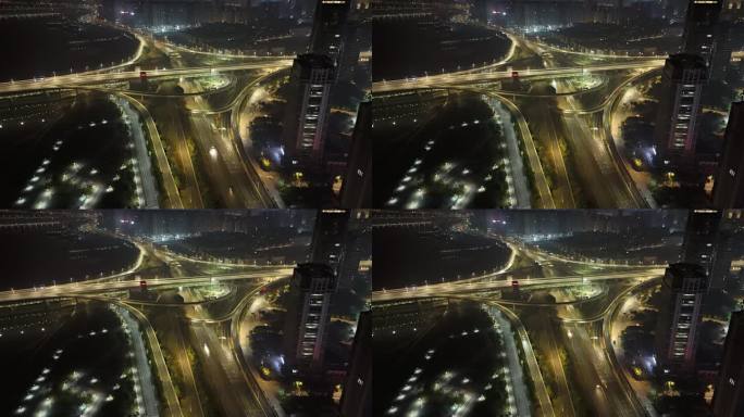 立交桥夜景航拍延时摄影