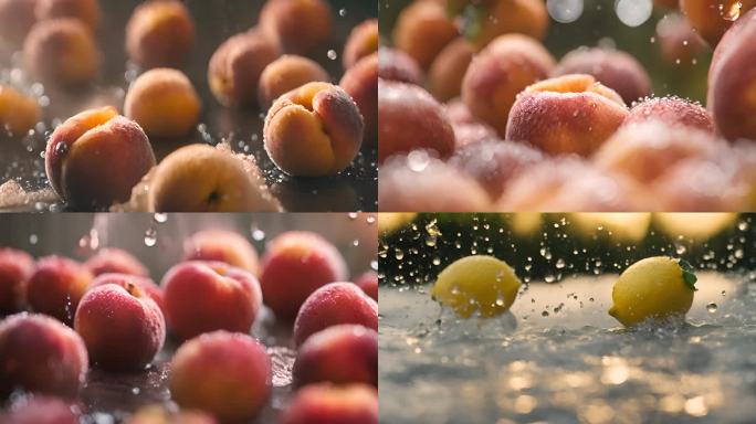 丰收的瓜果水果 阳光 水滴