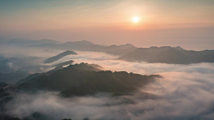 航拍大山大河壮丽山河森林云海