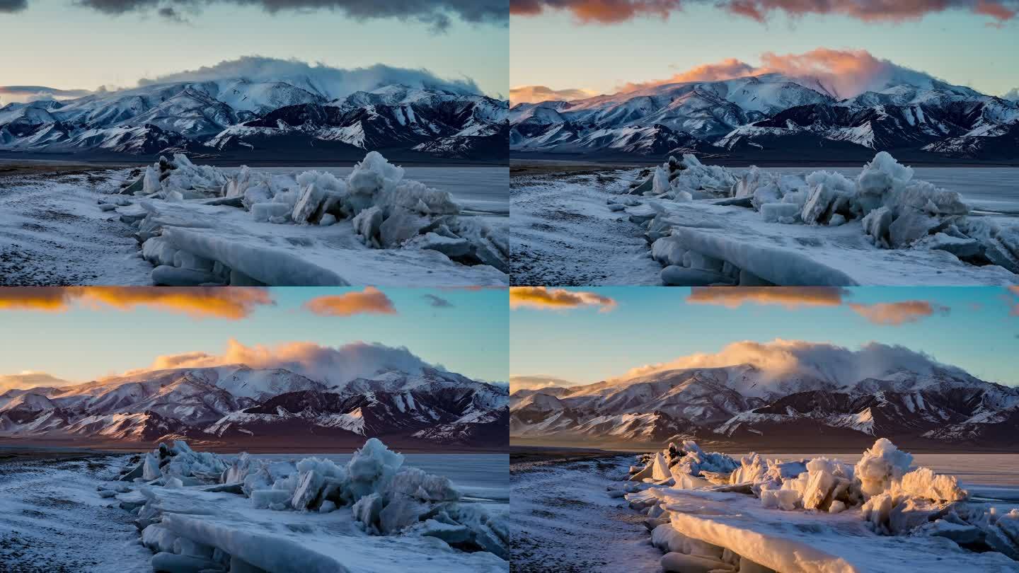 赛里木湖雪山日出延时