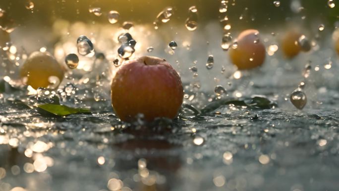 阳光下雨水中瓜果水果 果实 水滴