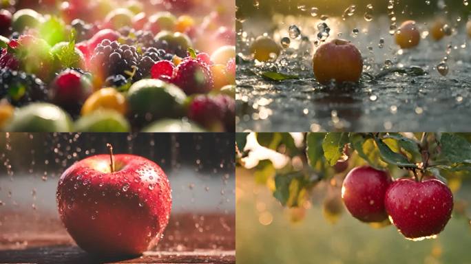 阳光下雨水中瓜果水果 果实 水滴