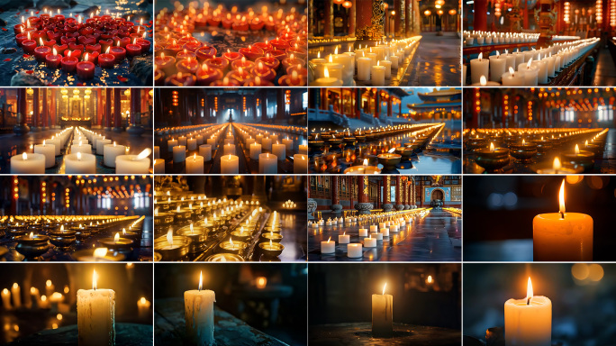 红白蜡烛燃烧浪漫烛火手捧蜡烛寺庙感恩祈福