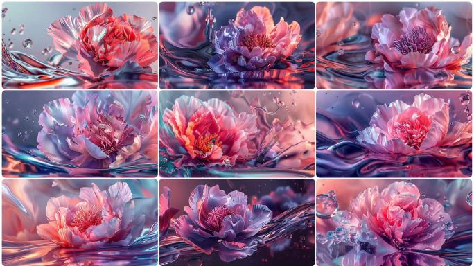 牡丹花抽象绚丽创意色彩视觉艺术流体背景