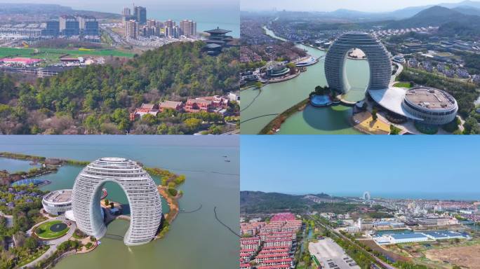 湖州太湖旅游度假区望湖亭航拍喜来登温泉度