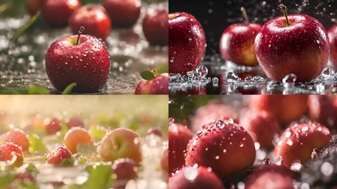 苹果在水中 水滴