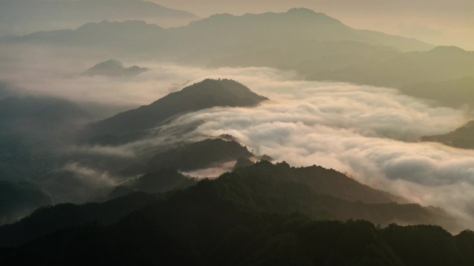 航拍大山大河壮丽山河森林云海