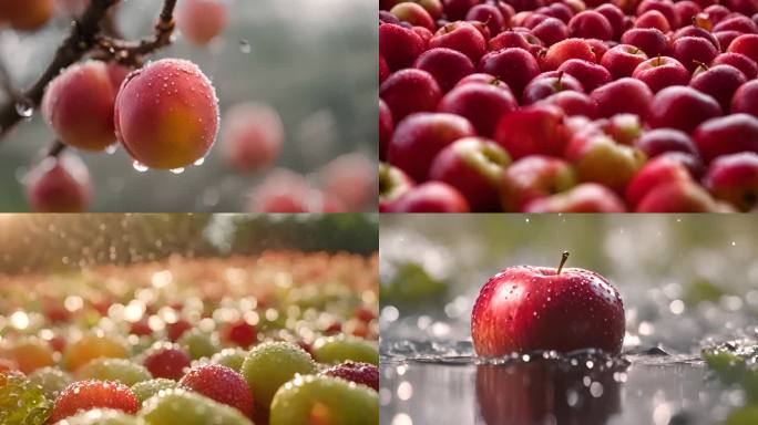 苹果 水果在雨水中阳光下