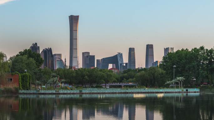 北京CBD日转夜城市风光延时视频