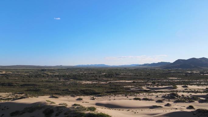 内蒙古赤峰玉龙沙湖附近沙漠中的绿洲
