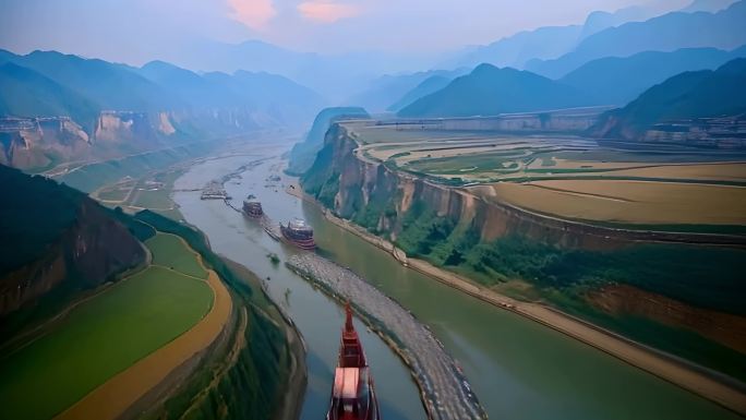 长江三峡景观风光 山川河流 轮船运输