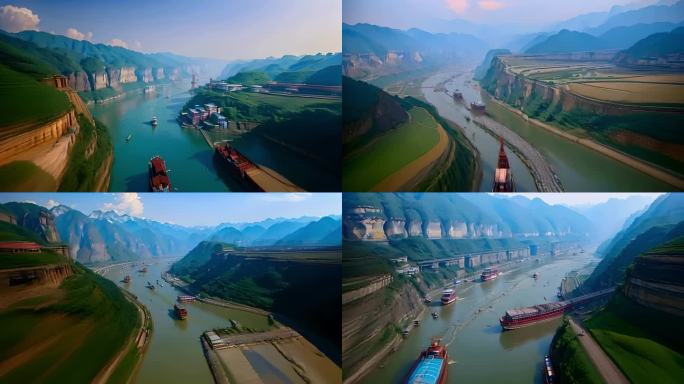 长江三峡景观风光 山川河流 轮船运输