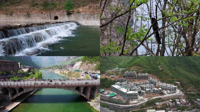 太行山大峡谷航拍加摄影山水村庄旅游区春天