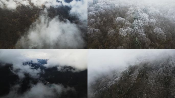 雪山航拍雪冬天景区云层二郎山延时