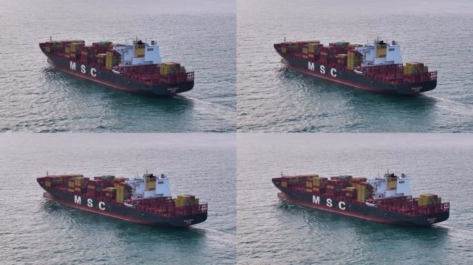 轮船航拍-货轮-航行-集装箱货轮-5