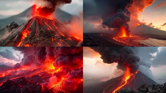 末日活火山爆发喷发岩浆自然灾害ai素材原