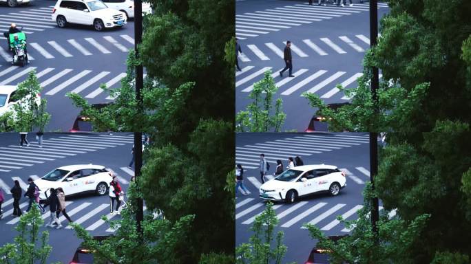上海上下班马路车流人流骑行长镜头