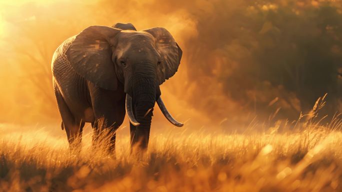 日落时草原上的大象 草原上的大象