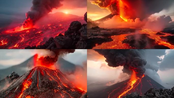 末日活火山爆发喷发岩浆自然灾害ai素材原