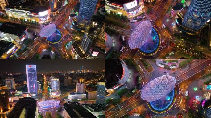 上海市杨浦区商圈五角场广场夜晚夜景城市车