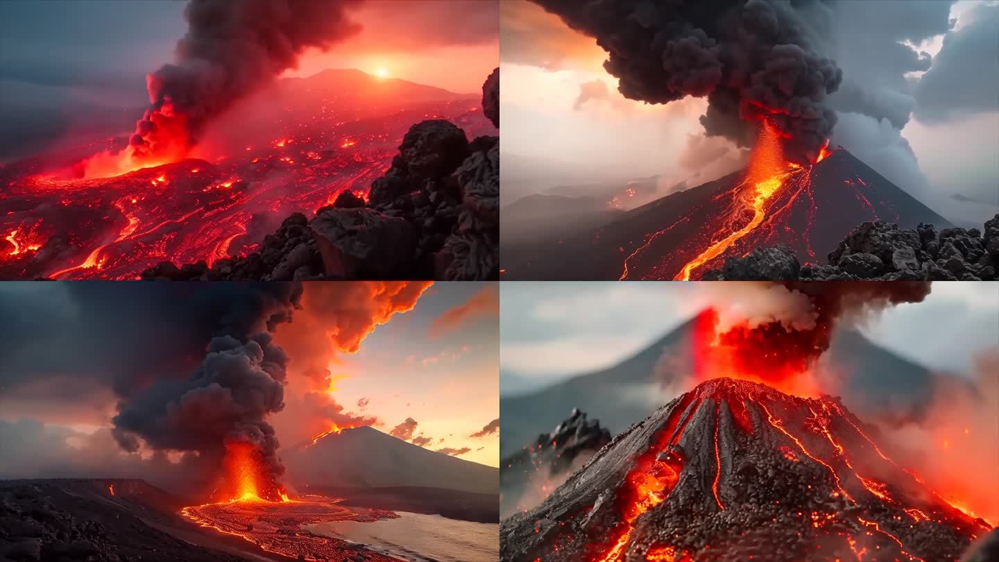 末日活火山爆发喷发岩浆自然灾害ai素材原