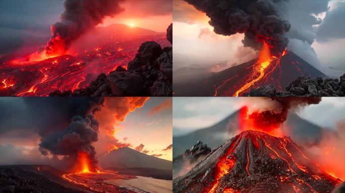 末日活火山爆发喷发岩浆自然灾害ai素材原