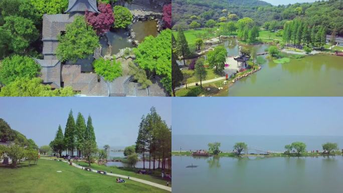 龙头渚航拍 无锡太湖 园林设计 公园喷泉