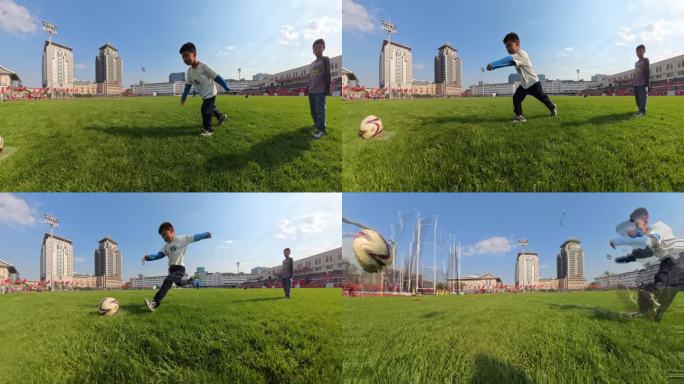 中国小孩踢足球射中