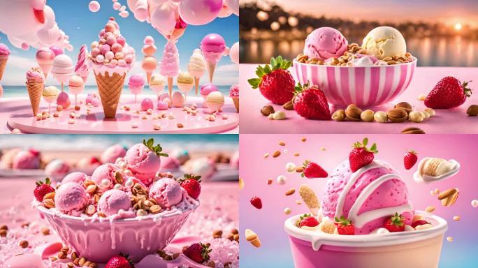 冰淇凌 草莓冰淇凌  草莓奶昔 夏天