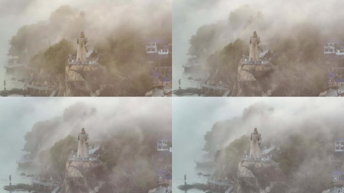 平流雾下的郑成功雕像4K航拍