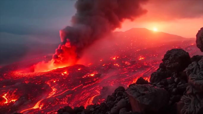 末日活火山爆发喷发岩浆自然灾害ai素材原