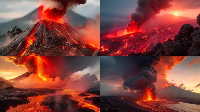 末日活火山爆发喷发岩浆自然灾害ai素材原