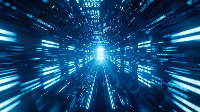 科技蓝时光隧道超长穿梭素材/数据流穿梭
