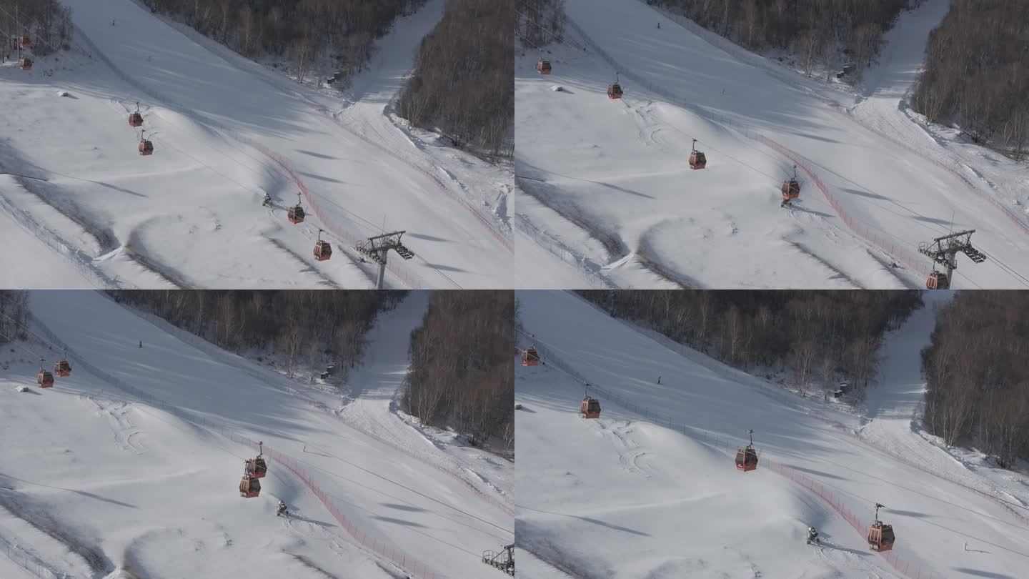 冬季滑雪场航拍缆车镜头