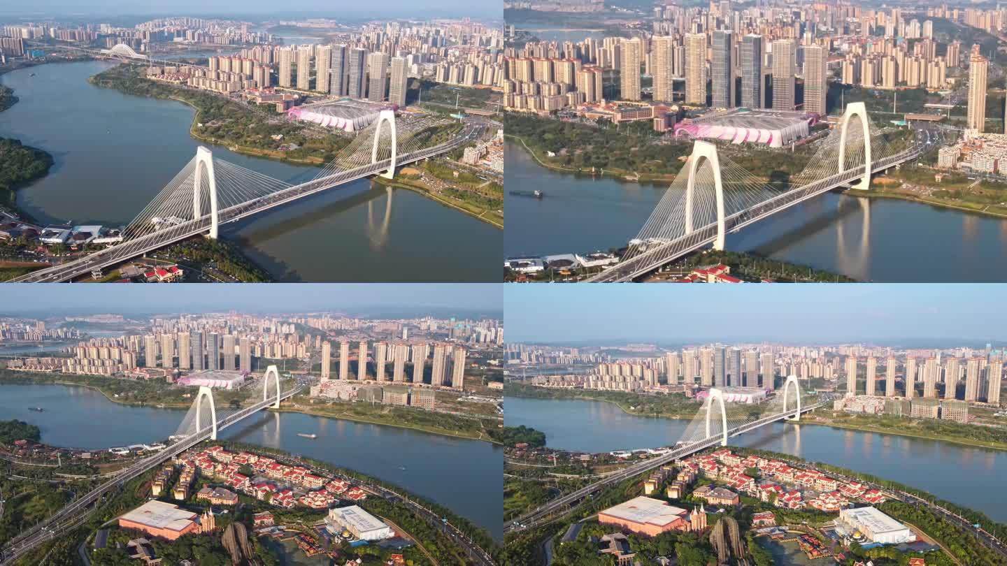 南宁青山大桥邕江城市风光航拍视频素材