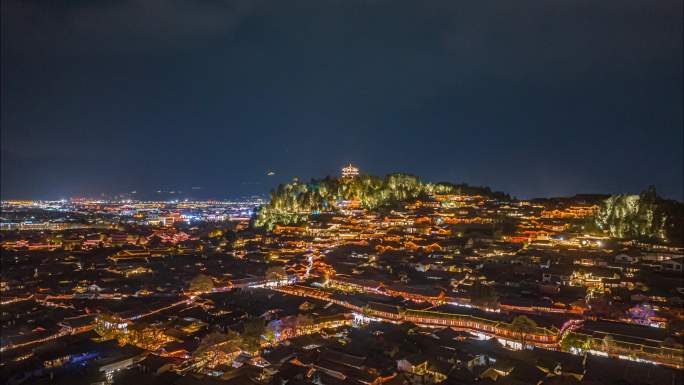 丽江古城夜景延时航拍