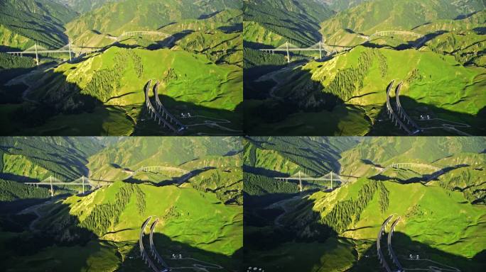 直升机航拍新疆伊利果子沟大桥果子沟峡谷