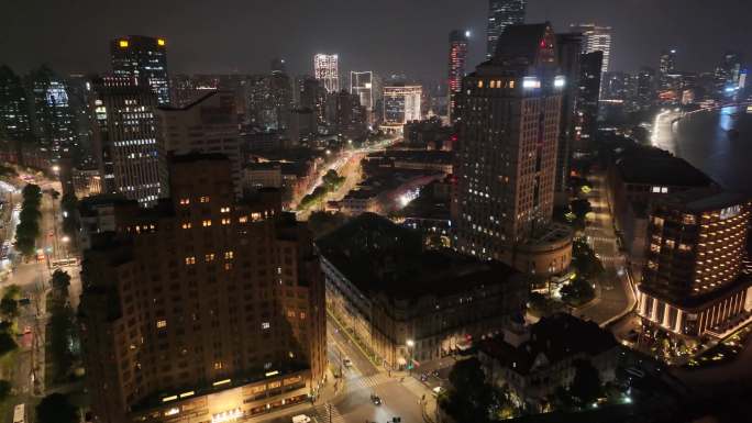 上海夜景航拍苏州河黄浦区虹口区浦东新区夜