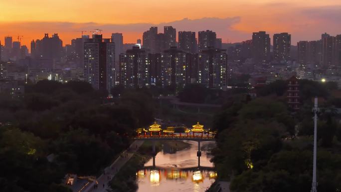 深圳龙岗河龙园廻龙桥夜景航拍