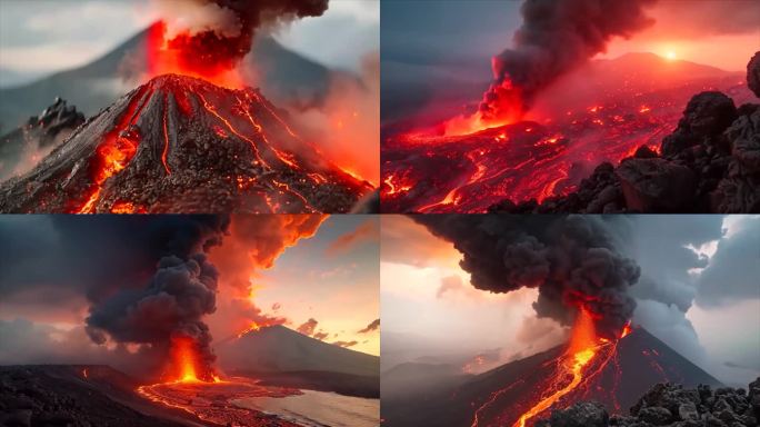 末日活火山爆发喷发岩浆自然灾害ai素材原