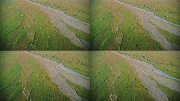 直升机航拍新疆赛里木湖辫状水系
