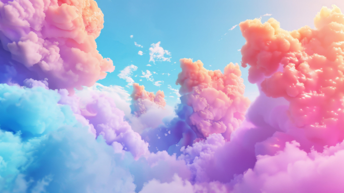 彩色云朵创意，水墨颜料抽象炫彩艺术