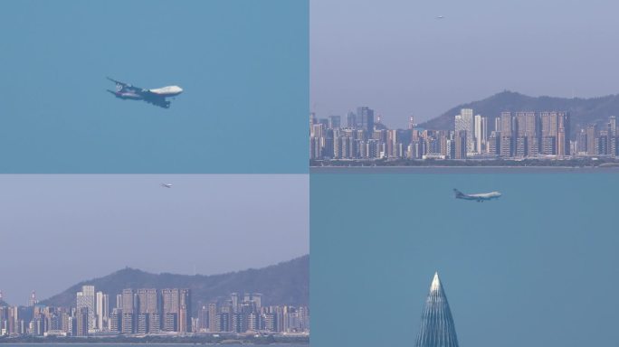 顺丰航空波音747从深圳湾上空飞过