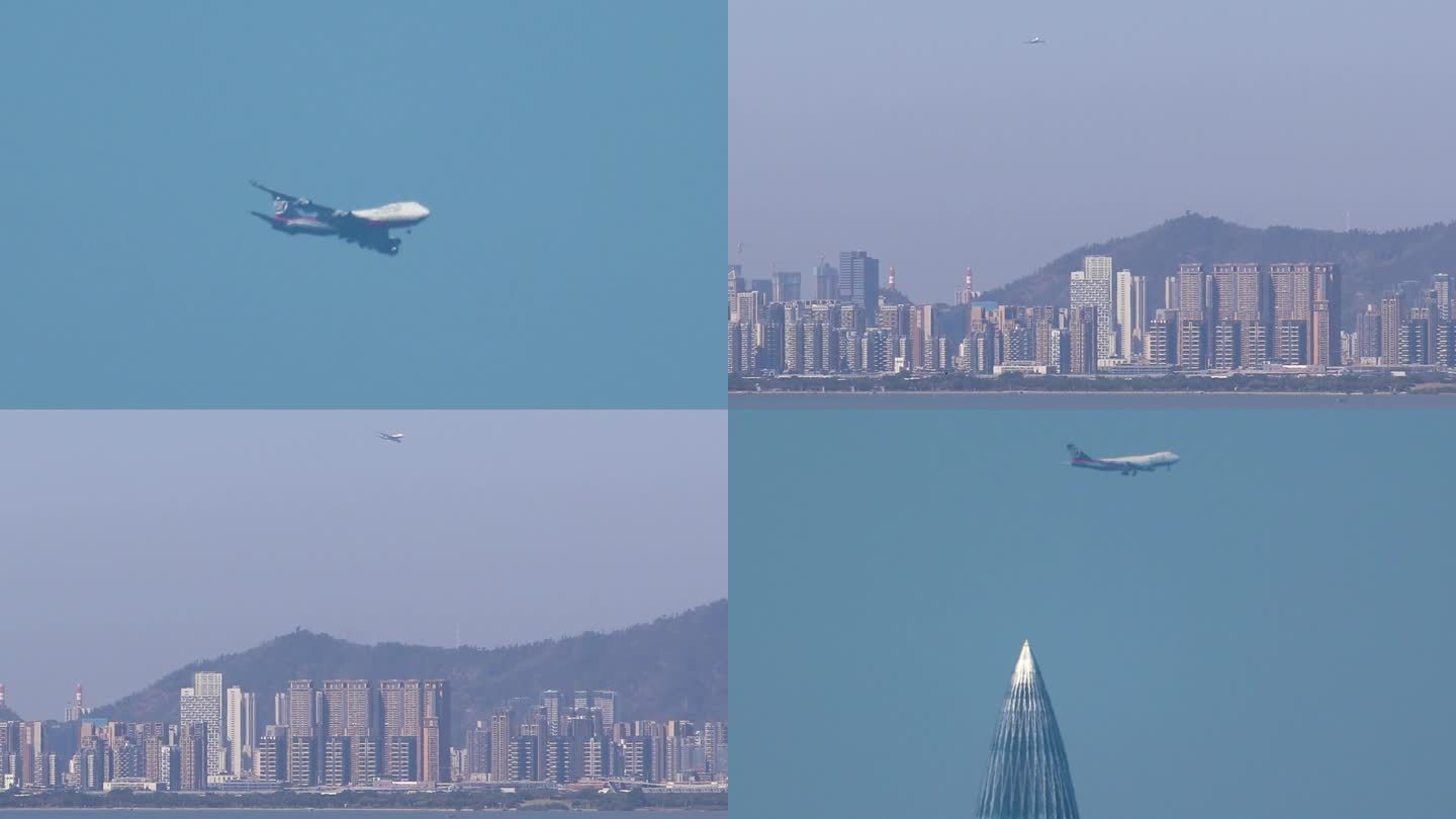 顺丰航空波音747从深圳湾上空飞过